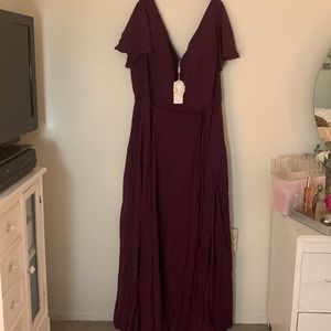 NWT Aubergine floor length gown with front slit and back lace up corset style 20